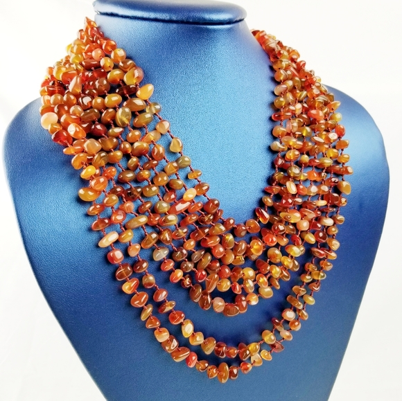 8 Strand Genuine Carnelian Necklace EUC - Picture 6 of 9